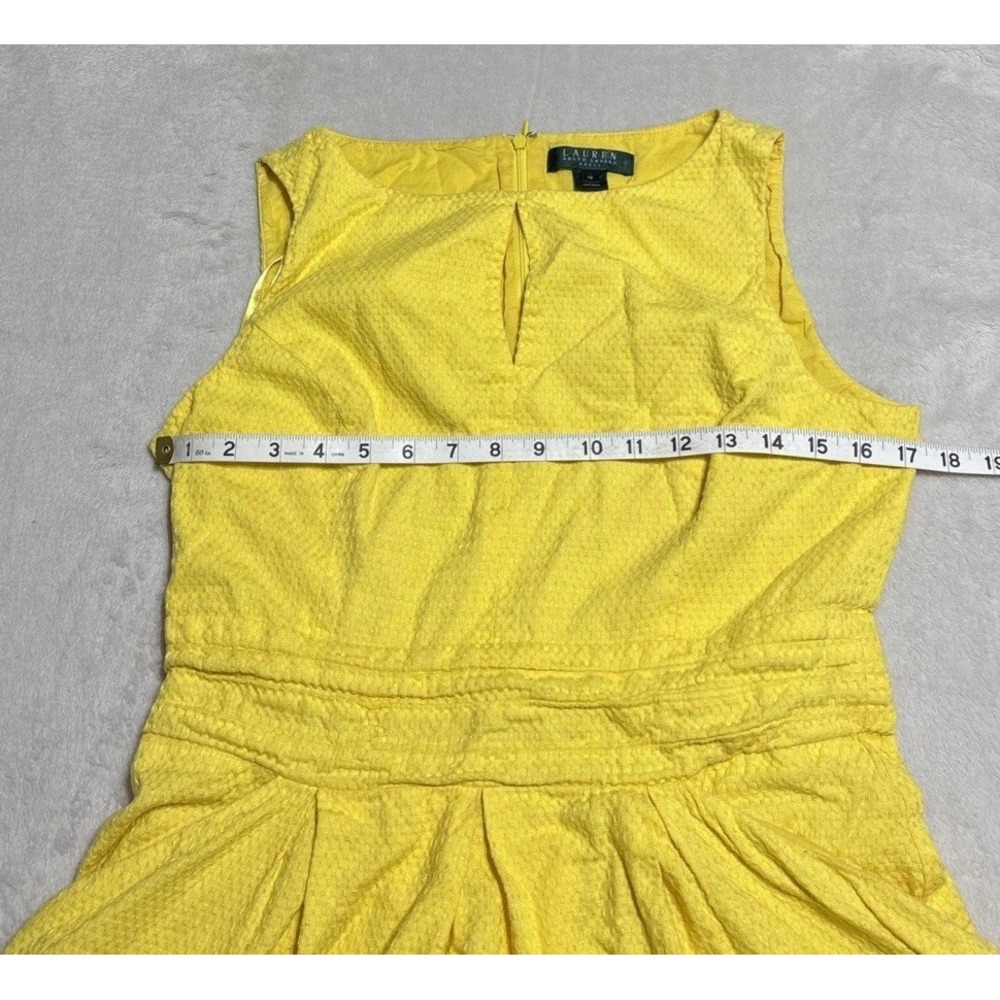Lauren Ralph Lauren Dress Womens 10 Yellow Key Hole Sleeveless Zip Back Pockets - Picture 8 of 11